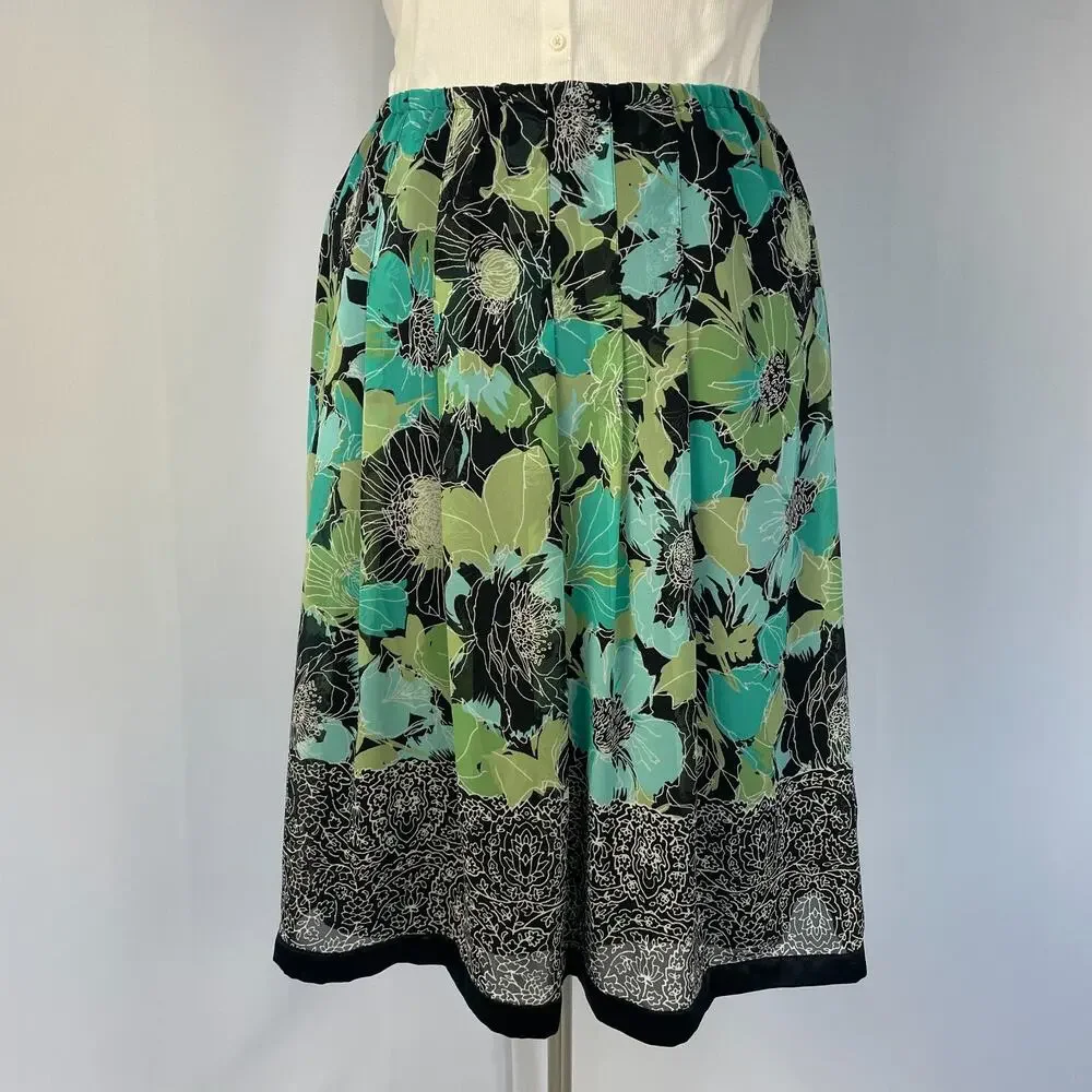 A Line Skirt Plus Size 1X Green Blue Floral Chiffon Flowy Spring Fairy Y2K